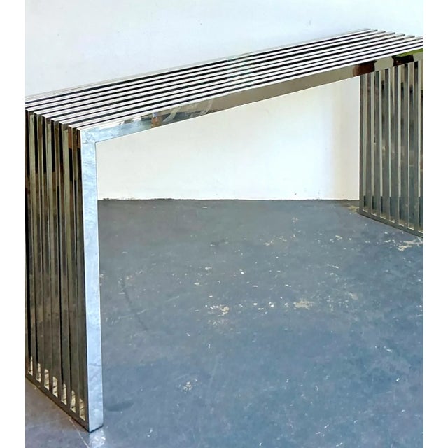 Vintage Chrome Slat Console Table After Ralph Lauren For Sale In West Palm - Image 6 of 12