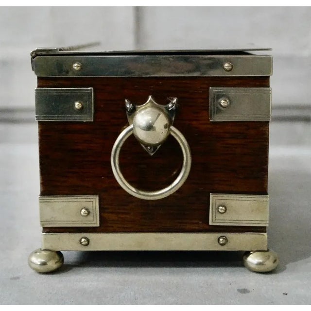Victorian Silver-Plated Oak Tea Caddy, 1890s For Sale - Image 3 of 10
