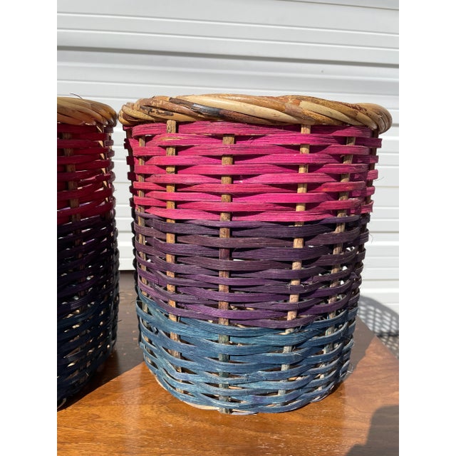 Pair of vintage handmade colorful Filipino baskets. Pink, purple, and blue block colors. Perfect to use as an accent...