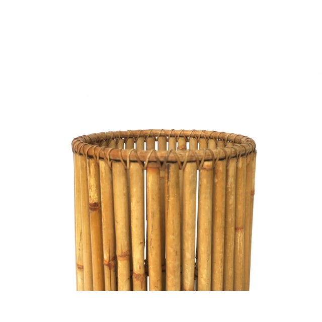 Wood Wicker Bamboo Umbrella Holder Stand For Sale - Image 7 of 10