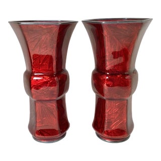 Japanese Ando Ginbari Pidgeon Blood Beaker Vases - A Pair For Sale