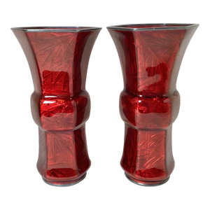 Japanese Ando Ginbari Pidgeon Blood Beaker Vases - A Pair