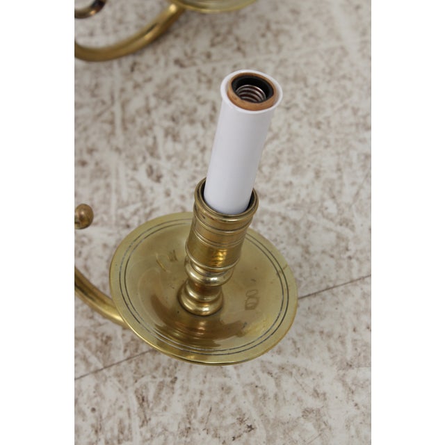 Pair Vintage Colonial Williamsburg Brass Candelabra Wall Sconces For Sale - Image 12 of 13