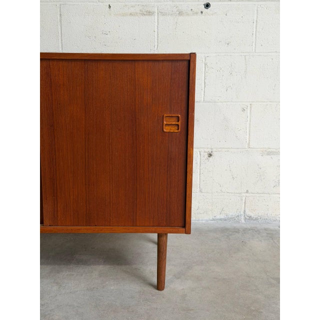 Wood Vintage Danish Modern Teak Cabinet Credenza Sideboard Sliding Door Storage For Sale - Image 7 of 10
