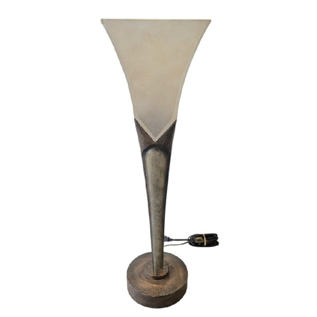 1960s Sculptural Mid Century Modern Postmodern Textured Bronze Tapered Table Lamp For Sale - Image 9 of 12