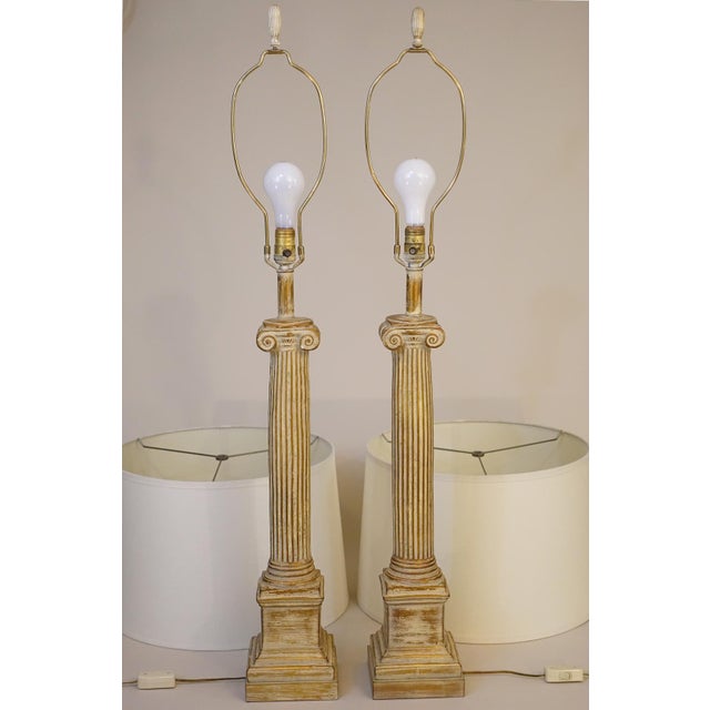 1930s Neoclassical Ionic Column Plaster Table Lamps XL 44" - a Pair For Sale - Image 9 of 9