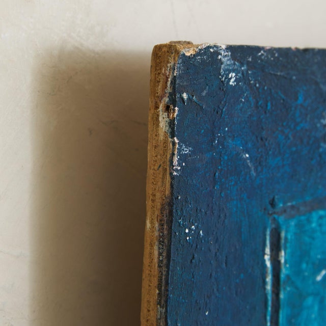 Teal Alessandro Bonato, Abstract Acrylic on Wood Painting, 1970s For Sale - Image 8 of 11