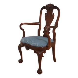 Kindel Winterthur Mahogany Armchair W. Blue Damask Fabric For Sale
