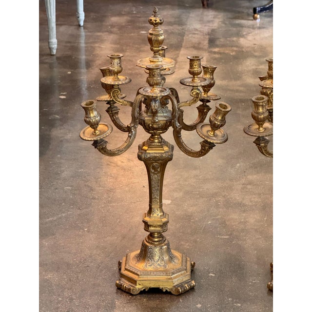 Pair of Gilt Bronze Five-Light Candelabra For Sale - Image 4 of 12
