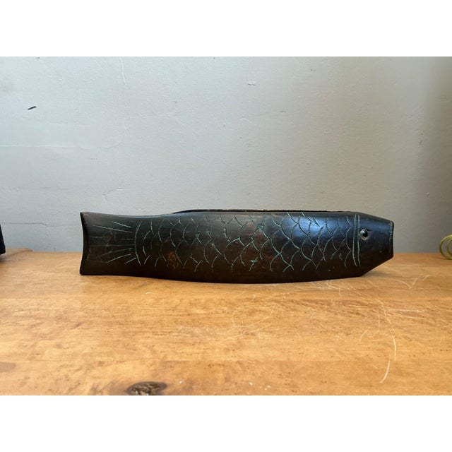 Rustic Vintage Carved Wood Fish Bowl For Sale - Image 3 of 12