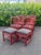 Late 20th Century Vintage McGuire Red Rattan Chinese Officials Hat Dining Chairs, Set of 6 For Sale - Image 5 of 9