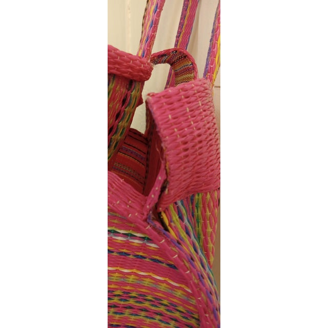Hot Pink Contemporary African Hand-Woven Hot Pink Coiled Statement Handle Basket For Sale - Image 8 of 11