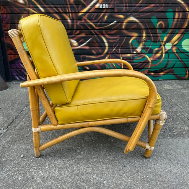 Paul Frankl Mid Century Modern Bamboo Arm Lounge Chair Yellow For Sale - Image 4 of 12