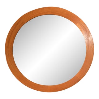 Danish Modern Solid Teak Round Wall Hanging Mirror For Sale