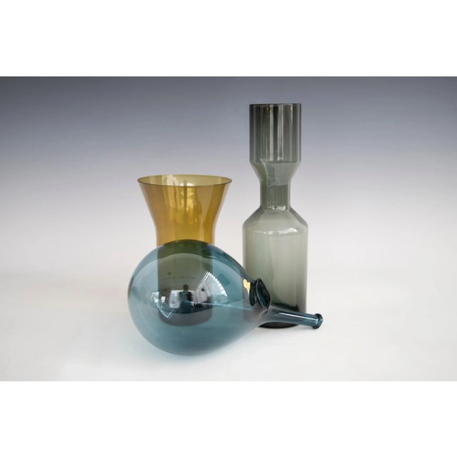 Glass Scandinavian Blue Amber & Smoke Glass - Set of 3 For Sale - Image 7 of 8