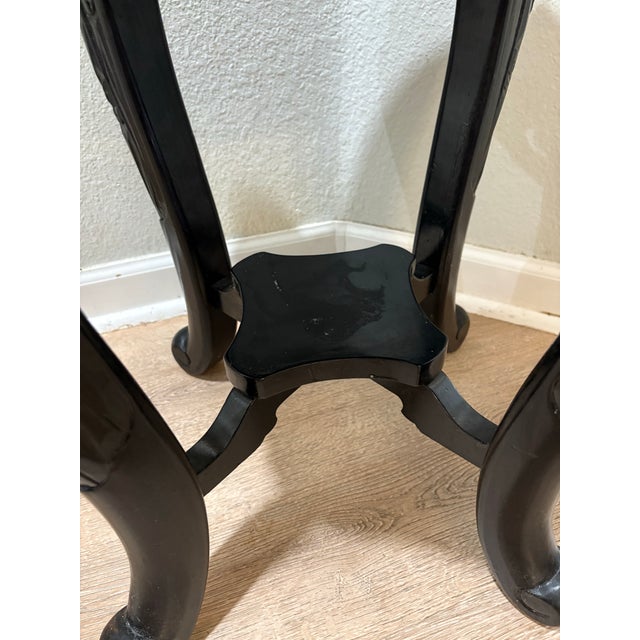 Asian Vintage Mid 20th Century Asian Hand-Carved Ebonized Wood Plant Stand / Accent Stool / Side Table For Sale - Image 3 of 12