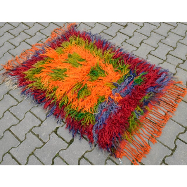 Turkish Hand-Knotted Shaggy Rug Mohair Wool Tulu Rug - 2′9″ × 3′11″ For Sale - Image 11 of 11