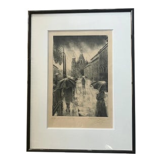 Rainy Day in Russia , Limited Edition Engraving. Signed & Framed For Sale