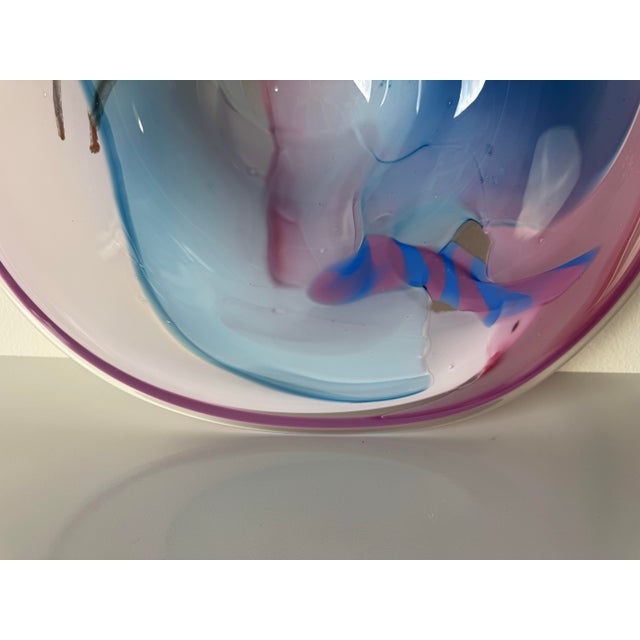 Glass 1980"s Vintage Italian Murano Pink & Blue Swirl Art Glass Centerpiece Bowl For Sale - Image 7 of 12