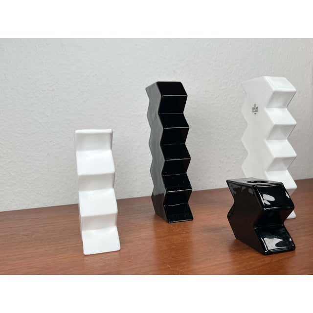 Postmodern Black and White Glass Candleholder by Halskov & Dalsgaard for Holmegaard, Set of 4 For Sale - Image 13 of 18