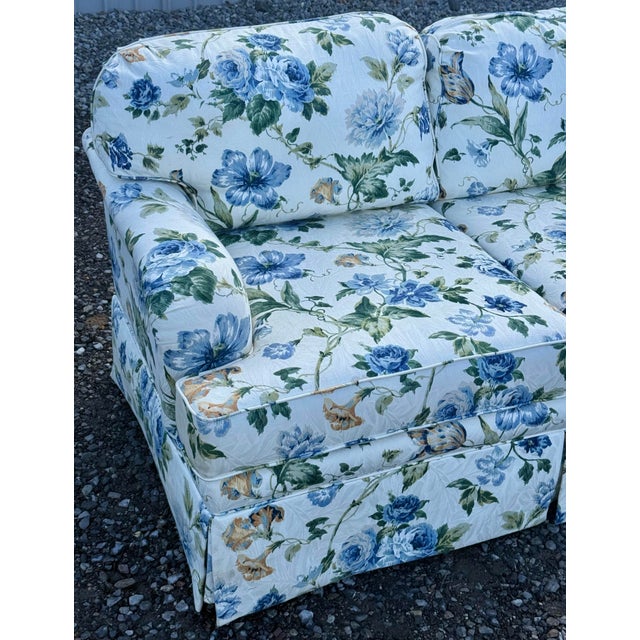 Blue Norwalk Furniture Floral Upholstered Rolled Arm Sofa For Sale - Image 8 of 10
