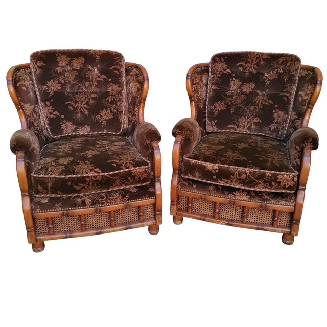Armchairs in Velvet and Vienna Straw, 1970s, Set of 2 For Sale - Image 13 of 13