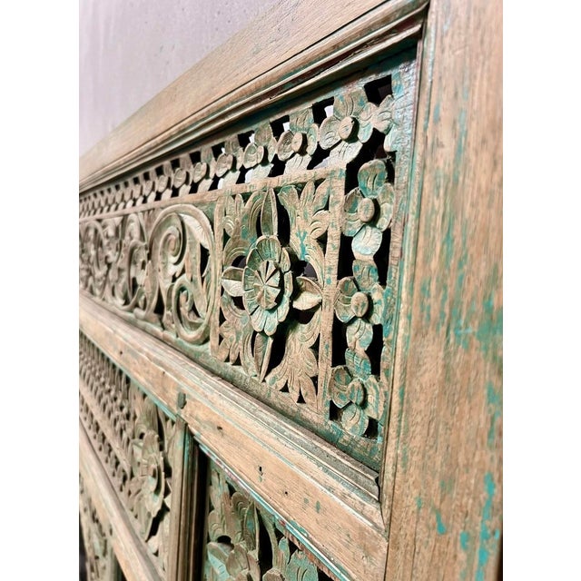 Late 20th Century Architectural Hand-Carved Indian Arch Panel With Green Patina – Monumental 7 Ft Wall Panel For Sale - Image 5 of 15