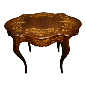 Antique Inlaid Mahogany Renaissance Revival Turtle Top Table