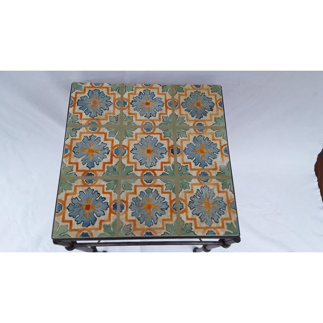 Wood One of a Kind ~ Handpainted Faux Tile Table For Sale - Image 7 of 13