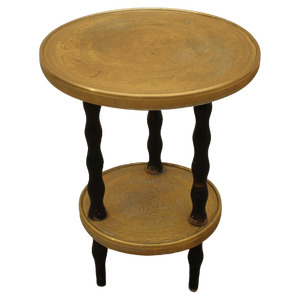 Art Deco Wood and Brass Round Side Table, Bohemia, 1930s