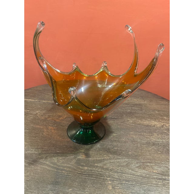1970s Vintage Large Chalet Canada Amber Glass Centerpiece Bowl For Sale - Image 12 of 18