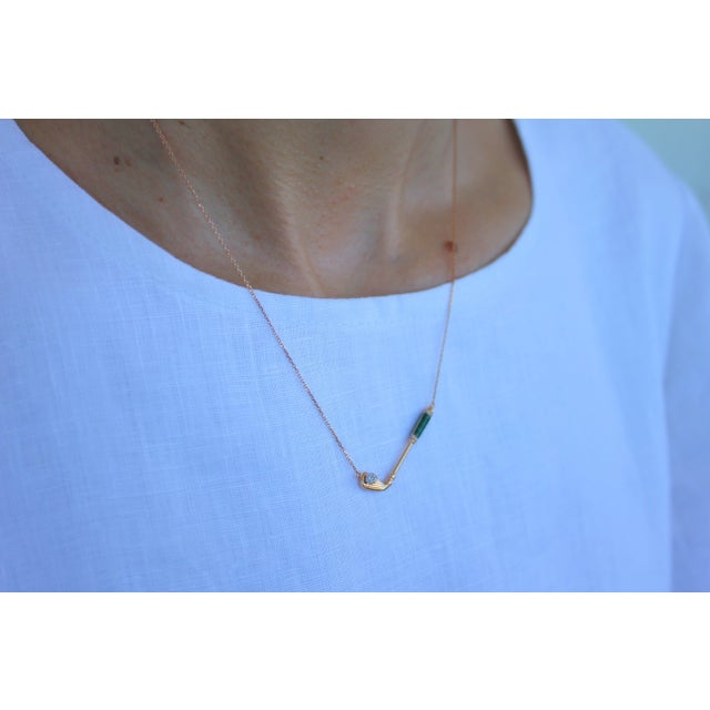 Diamond Malachite Golf Club Birdie Charm 18 Karat Yellow Gold Necklace Pendant For Sale - Image 12 of 18