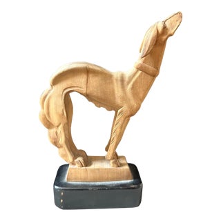 A 1930s Stylish Art Deco Hand-Carved Figure of a Greyhound For Sale