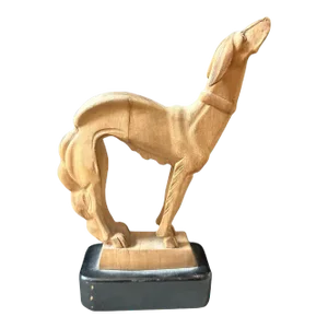 A 1930s Stylish Art Deco Hand-Carved Figure of a Greyhound