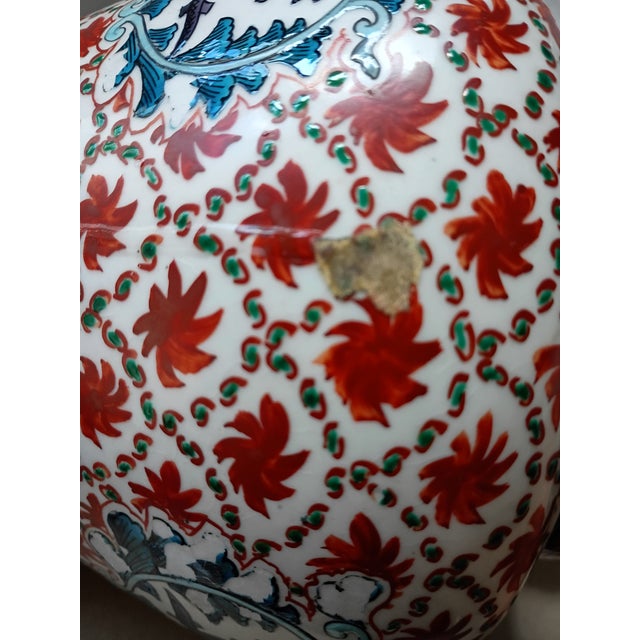 Red Antique Asian Porcelain Centerpiece Bowl With 5 Sculpted Figurine Handles & Feet For Sale - Image 8 of 16