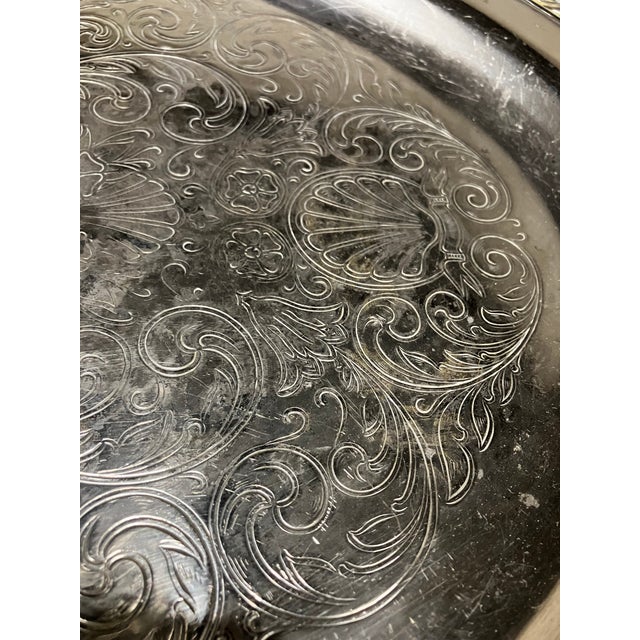 Mid-Century Oneida Silver-Plated 25" Grand Oval Butler’s Tray With Etched Victorian Scroll For Sale - Image 9 of 18
