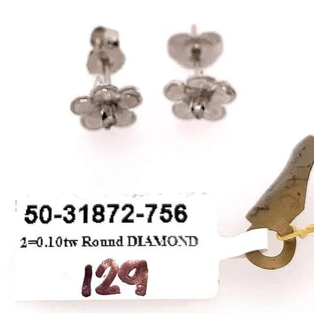 White 14 Karat White Gold Flower Stud Earrings With Round Diamond For Sale - Image 8 of 10