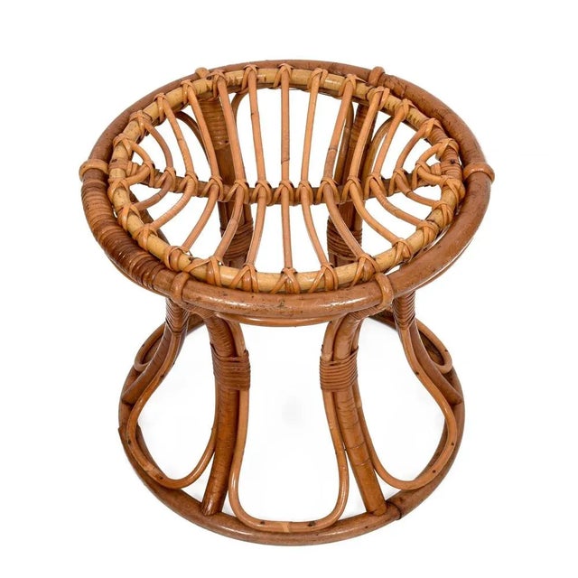 Mid-Century Italian Modern Rattan & Bamboo Round Stool, 1960s For Sale - Image 10 of 18