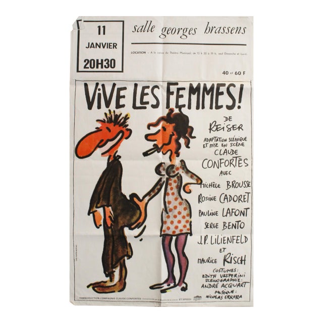 1984 French Theater Poster, Long Live Women ! - Reiser After Claude Confortès (Dir.) For Sale