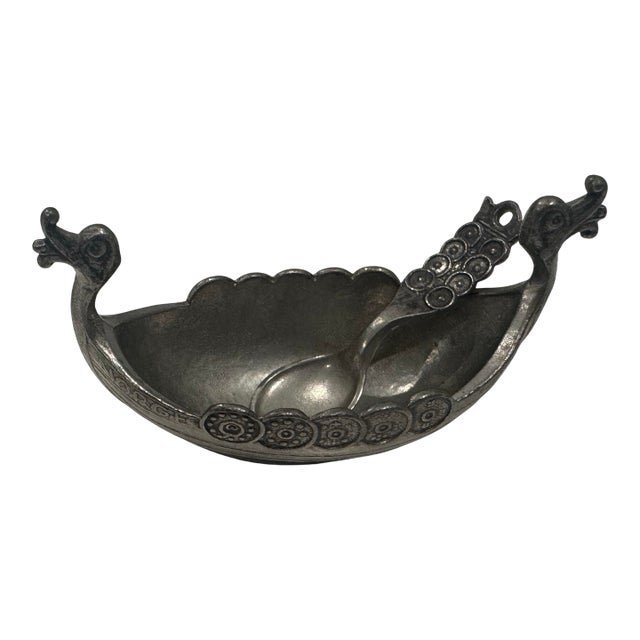 1950s Midieval Norge Pewter Viking Ship Small Cellar For Sale