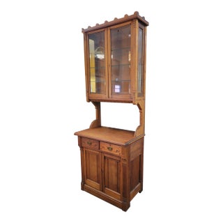 Late 19th Century Victorian Eastlake Handcrafted Pine Wood Hutch For Sale