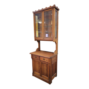 Late 19th Century Victorian Eastlake Handcrafted Pine Wood Hutch