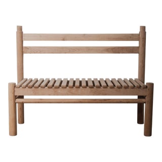 Rustic Lodge Style Solid Wood Slatted Bench With Log Frame and Natural Finish For Sale