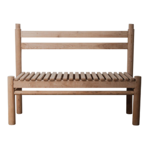 Rustic Lodge Style Solid Wood Slatted Bench With Log Frame and Natural Finish