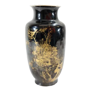 19th Century Chinese Qing Dynasty Mirror Black and Gilt Floral Vase