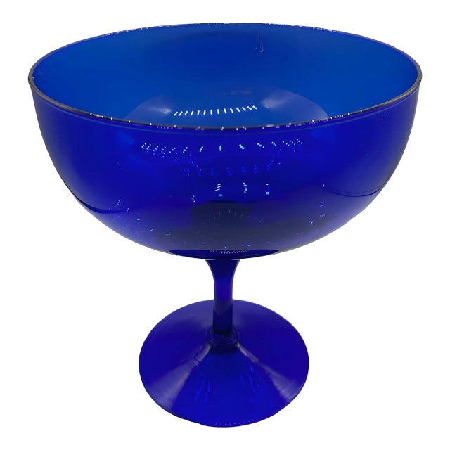 1950s Hand Blown Cobalt Blue Glass Stemmed Desert Bowl For Sale