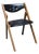 Mid Century Modern Willkie Folding Accent Chair - Black Vinyl - Oak For Sale