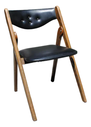 Mid Century Modern Willkie Folding Accent Chair - Black Vinyl - Oak