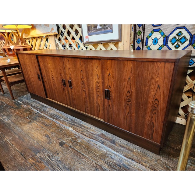 Mid 20th Century Vintage Mid Century Modern Rosewood Credenza by P. Vestergaard | Sliding Door Sideboard Cabinet | Danish Modern Storage Console, Attributed For Sale - Image 5 of 17