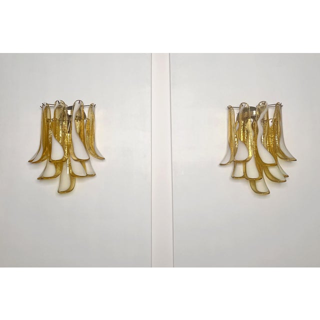 1990s Vintage Italian Murano Wall Lights with Caramel Lattimo Glass Petals in the Manner of Mazzega, 1990, Set of 2 For Sale - Image 5 of 18